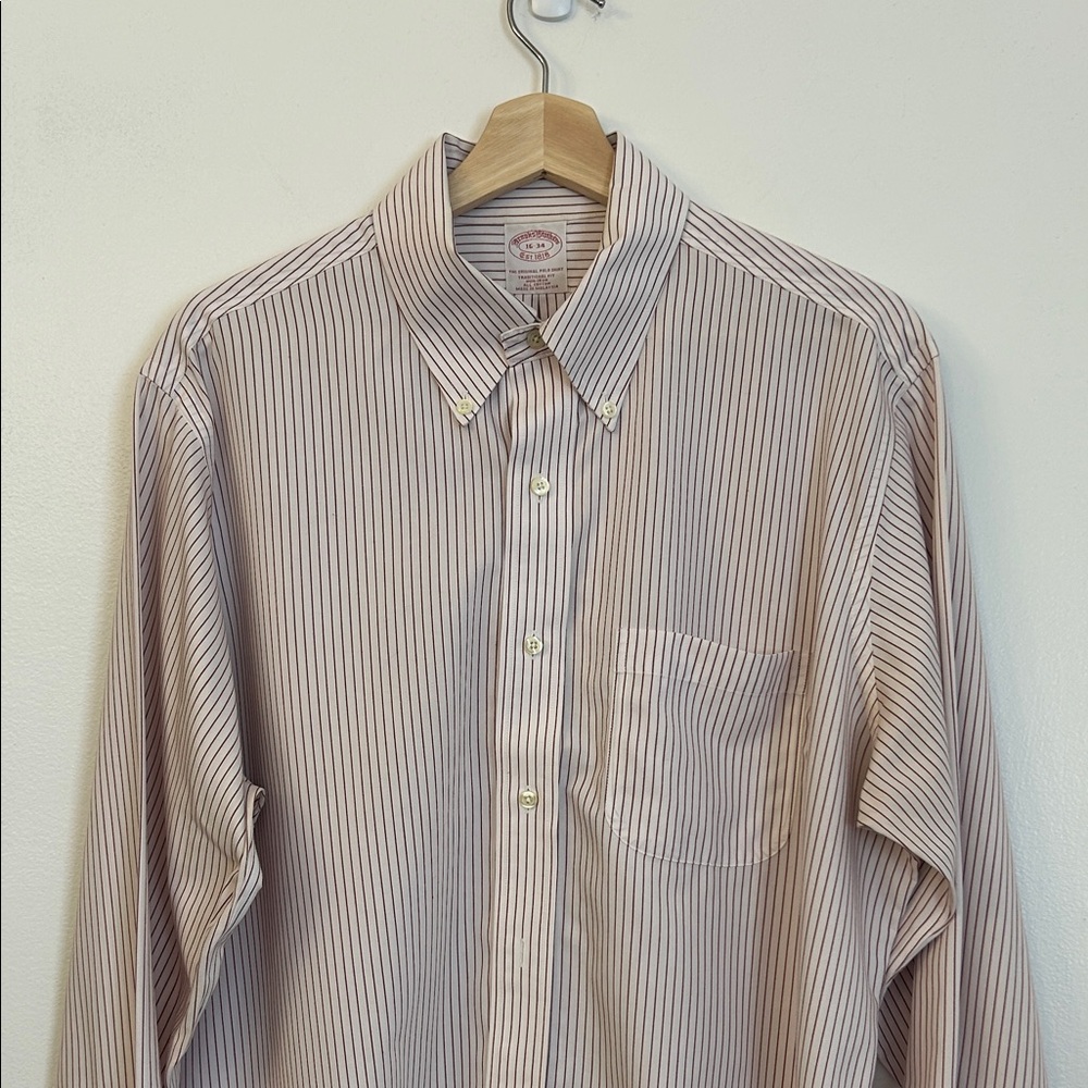 Brooks Brothers White and Maroon Striped Dress Shirt